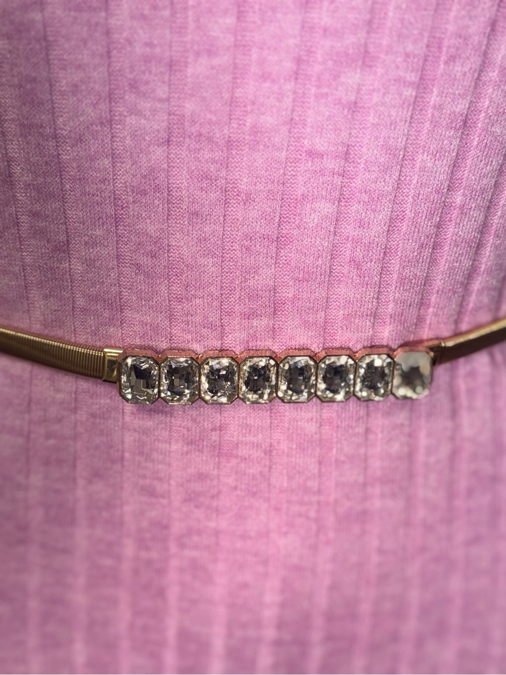 Gold Crystal Stretch Belt with Clear Stones